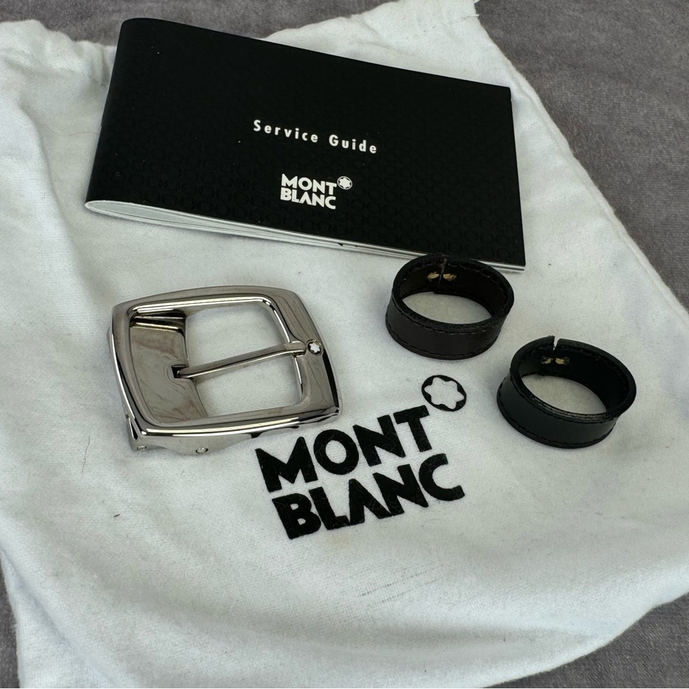 Mont Blanc Silver and Black Belt Buckle Set